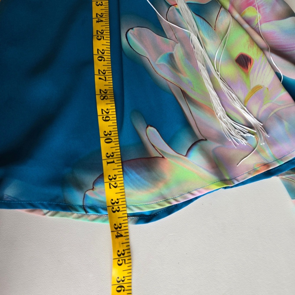 Cupshe Blue Floral Chiffon Fringe Halter Dress Size S Boho Resort Party Cocktail - Picture 8 of 9